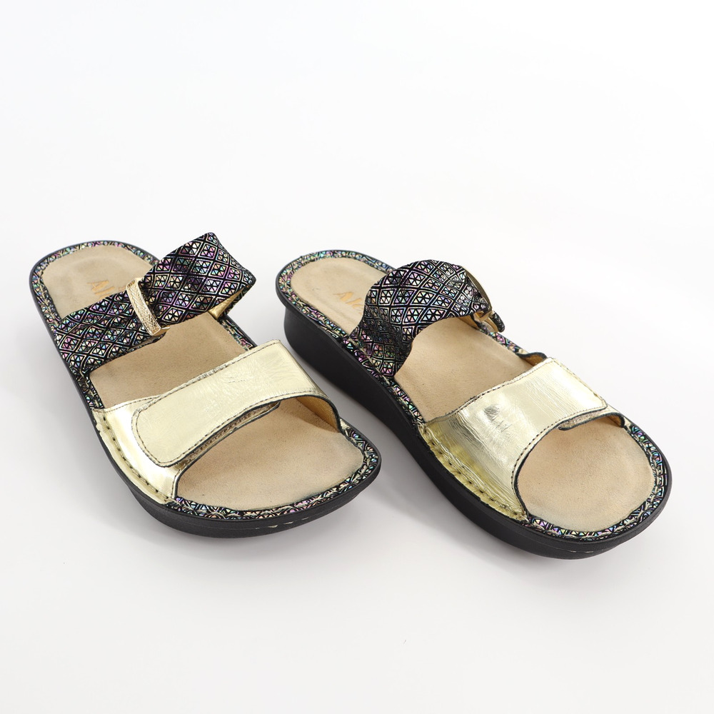 Alegria Karman Gold Metallic Slide Sandals Diamonds Forever Sz 38 US 7